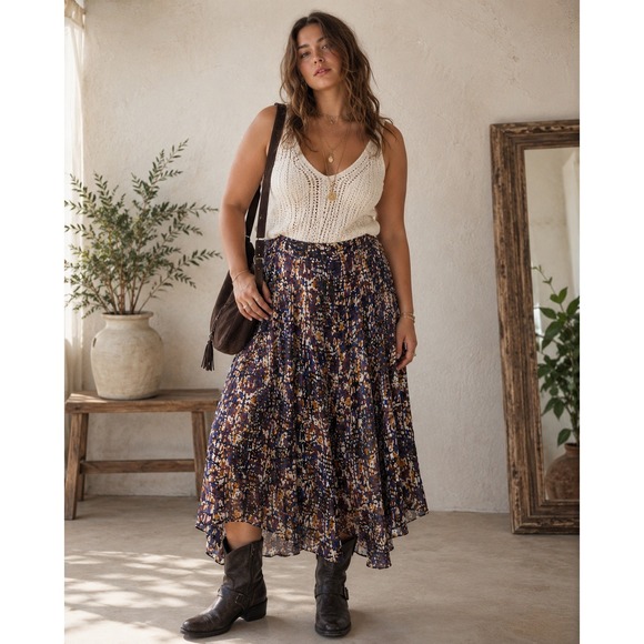 Jones New York Dresses & Skirts - Jones New York Woman 16W Abstract Mosaic Pleated Midi Skirt Blue Orange Black
